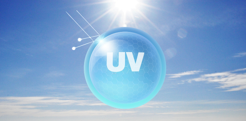 An image with a blue ball in the sky with the word UV in it